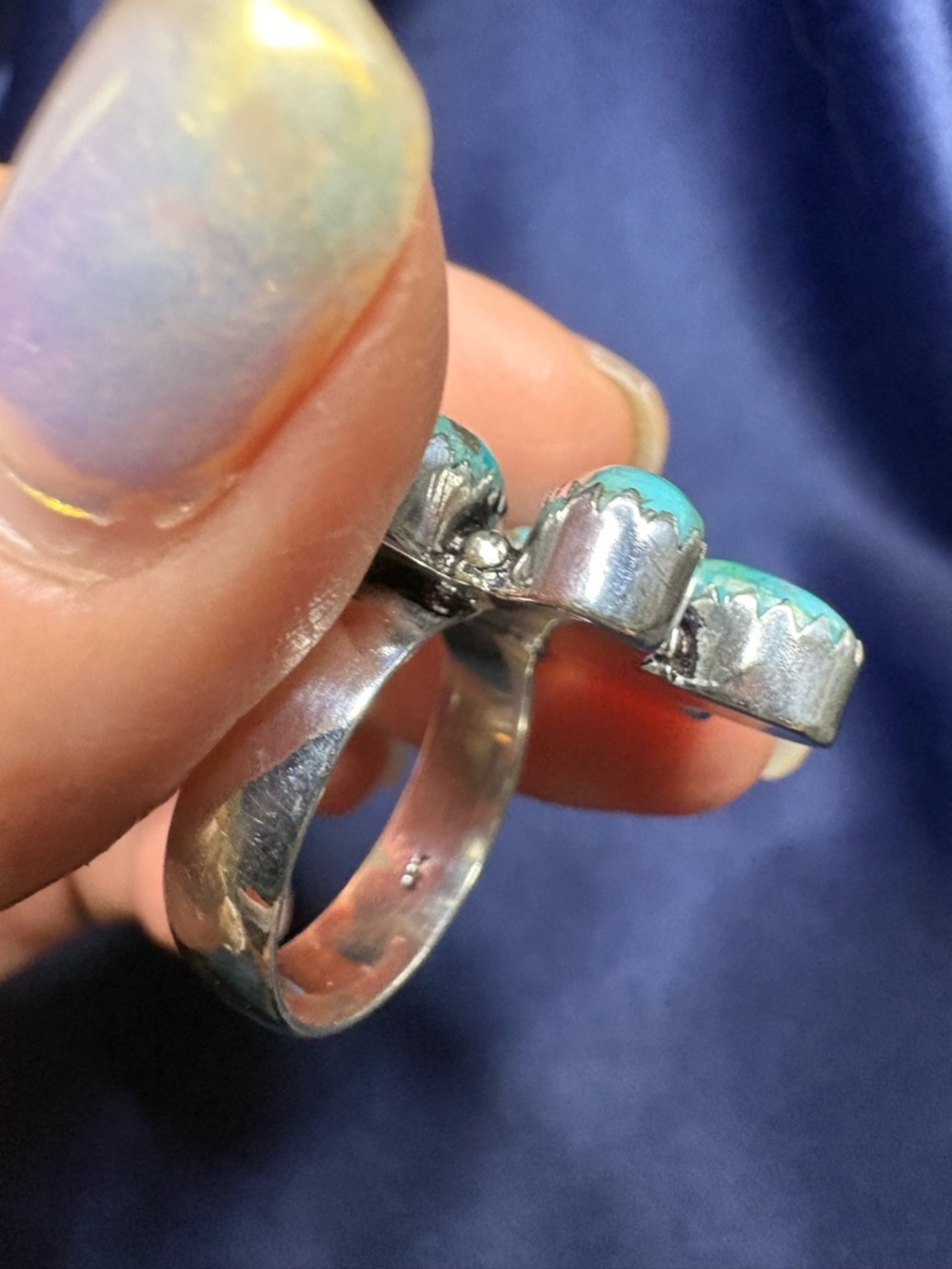 Turquoise Teardrop Cluster Ring - Silver Setting - Picture 5 of 9